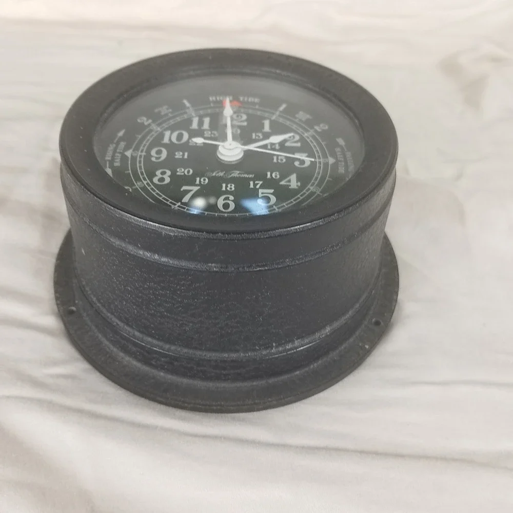 Seth Thomas Tide Clock 5.5in Black Quartz 1030B vntg Nautical Wall Mount heavy